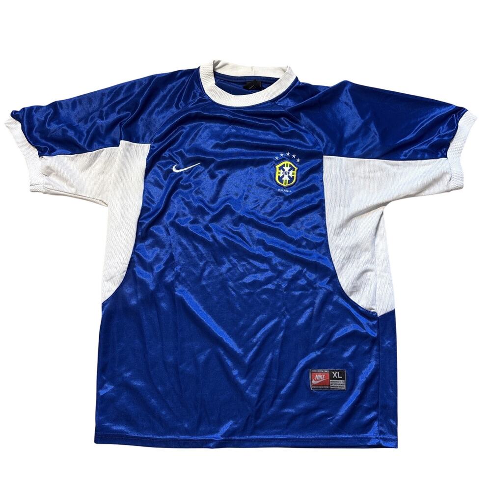 Vtg 1998 2000 Nike Brazil Training Jersey Shirt Blue White Panel Size XL CBF 90s